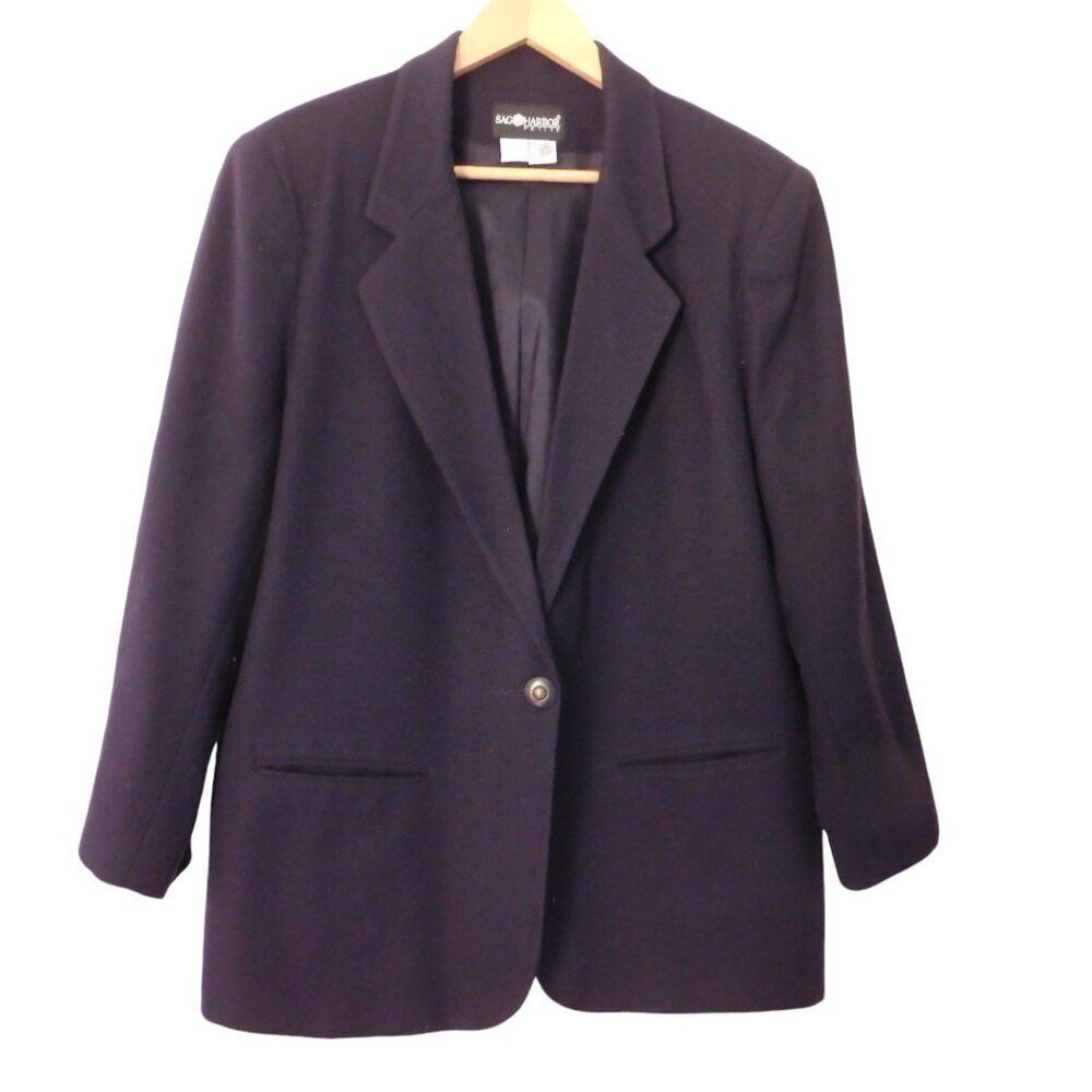Sag Harbor Two Button Career‎ Blazer Jacket Ladies Petite 16P  Navy Lined